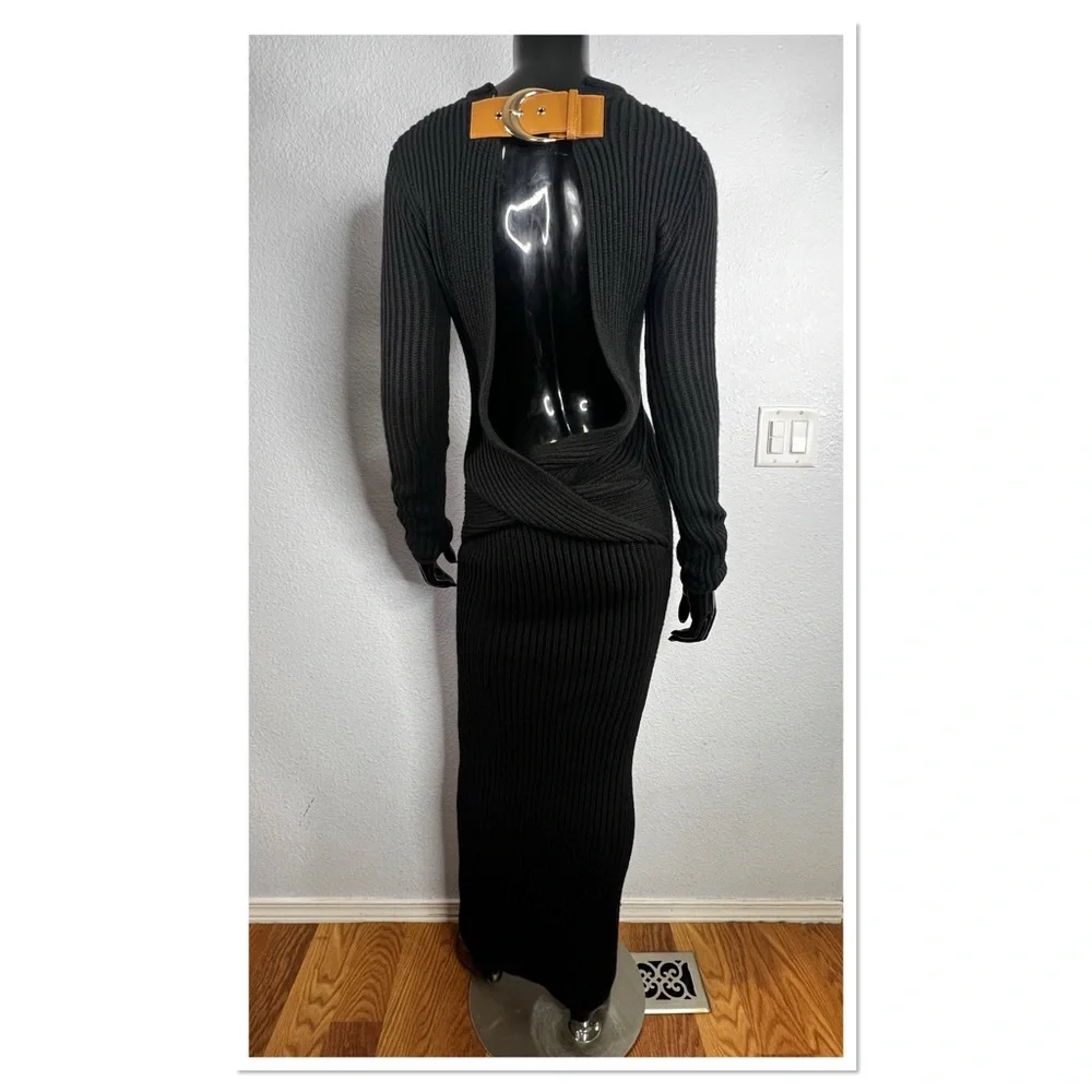 JLUXLABEL Black Long Sleeve Ribbed Open Back Maxi Dress - Picture 6 of 10